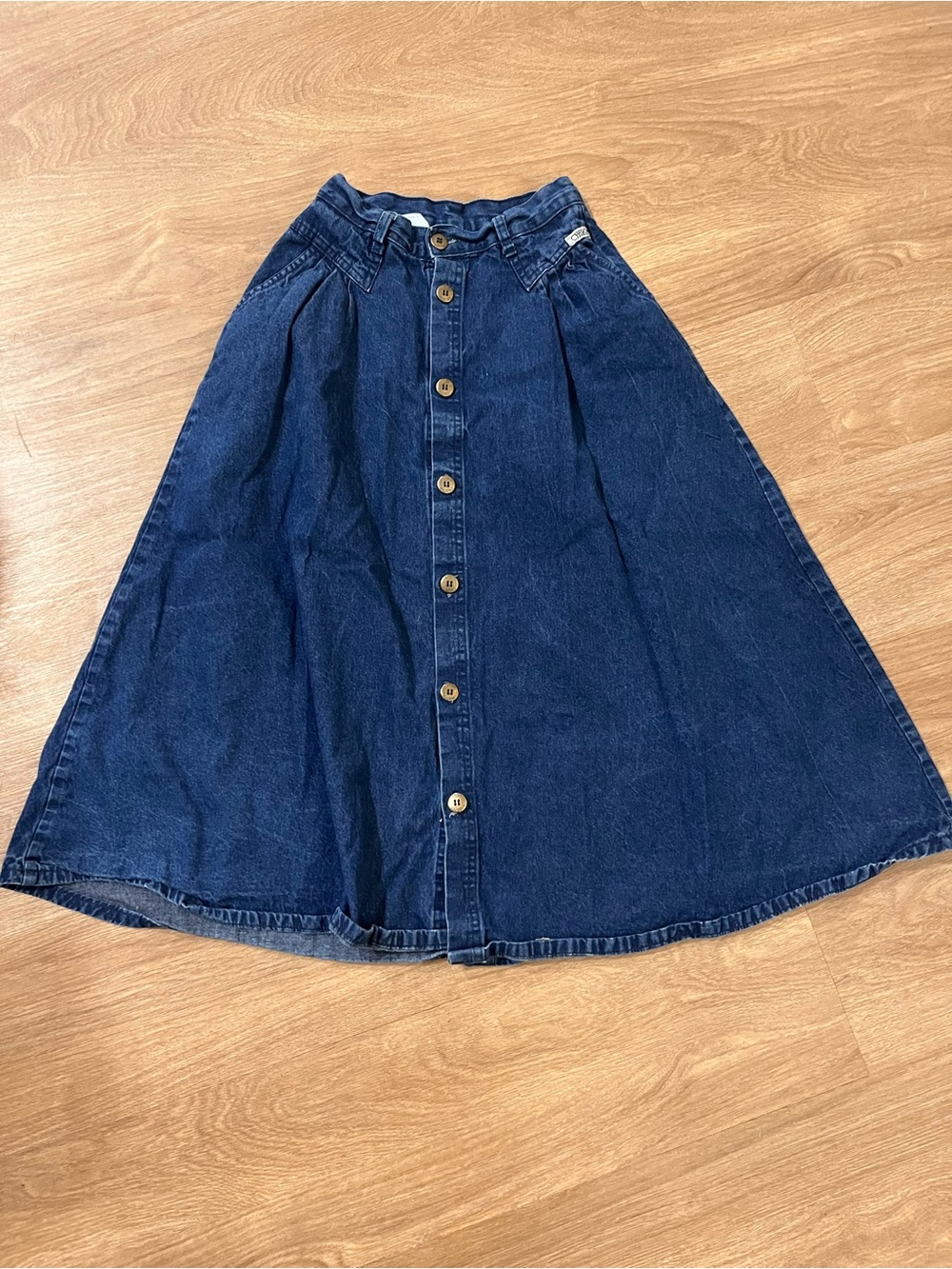 Vintage 80s Cherokee midi Button-Front Dark Blue Denim Skirt